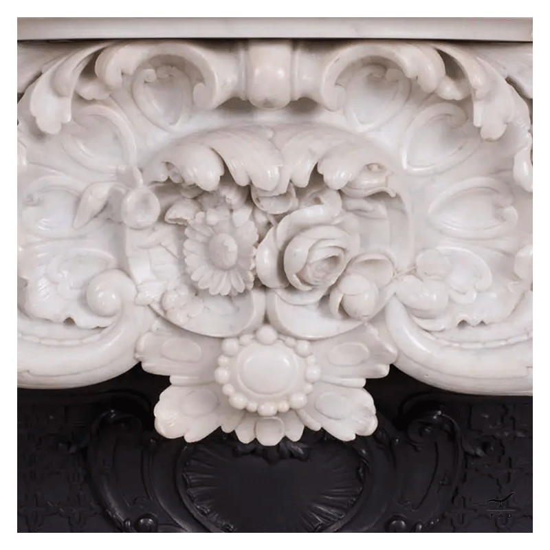 Luxury Marble Fireplace for Prestigious Environments | Elegant Cast Iron Stove