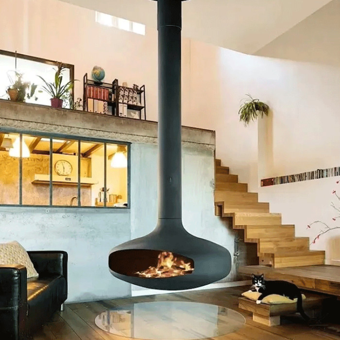 Elevate Your Space with Our Suspended Steel Design Fireplace | High-Quality & Elegant