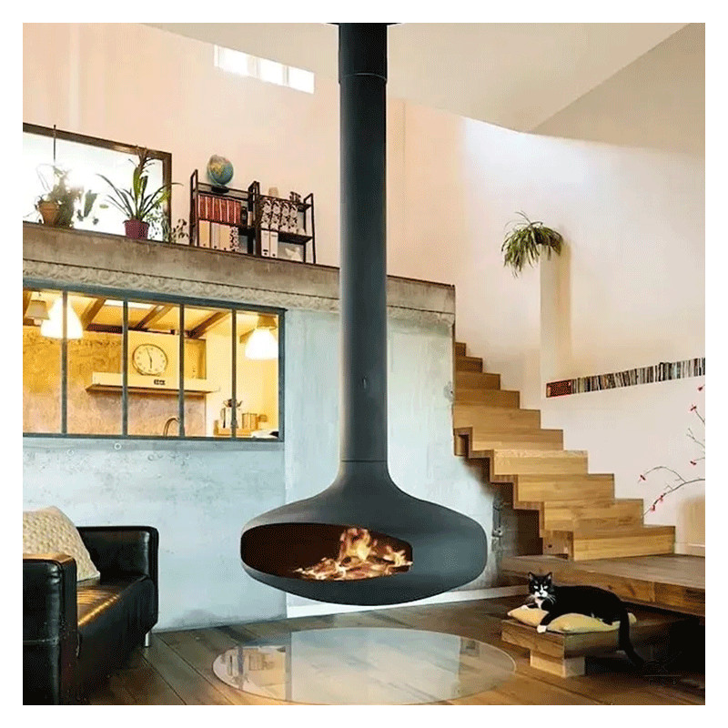 Elevate Your Space with Our Suspended Steel Design Fireplace | High-Quality & Elegant