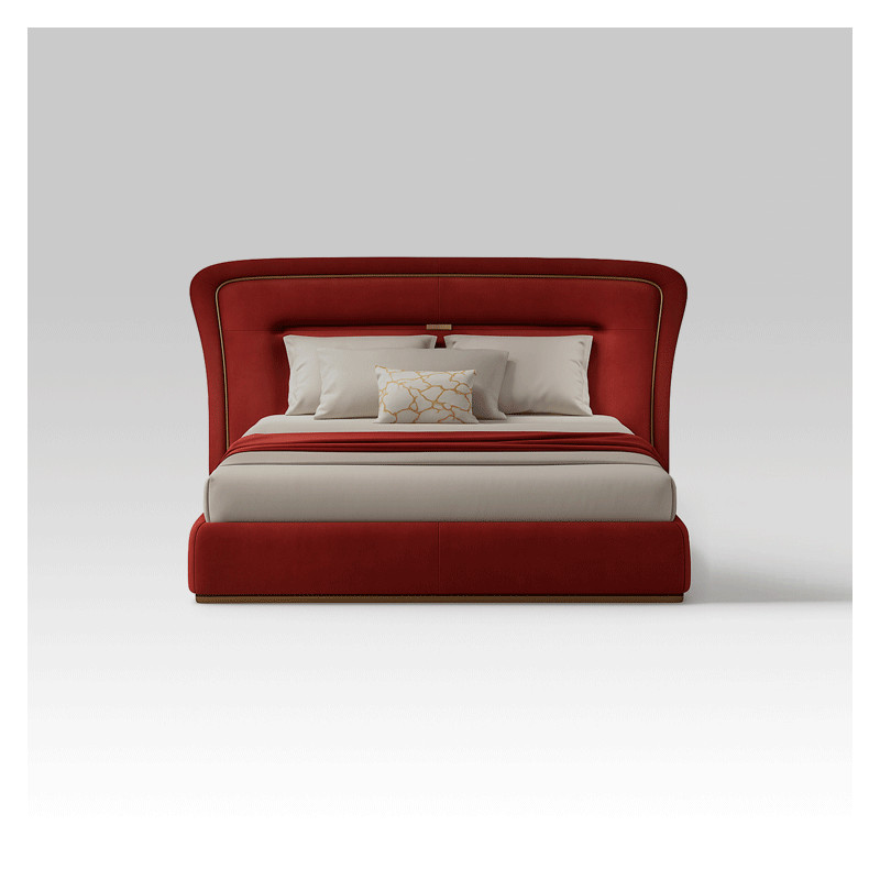 Letto SAFHIR – Letto imbottito in velluto rosso e ottone dorato - FADesign