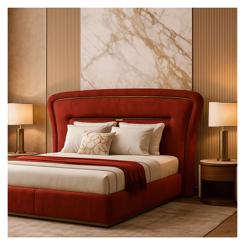Letto SAFHIR – Letto imbottito in velluto rosso e ottone dorato - FADesign