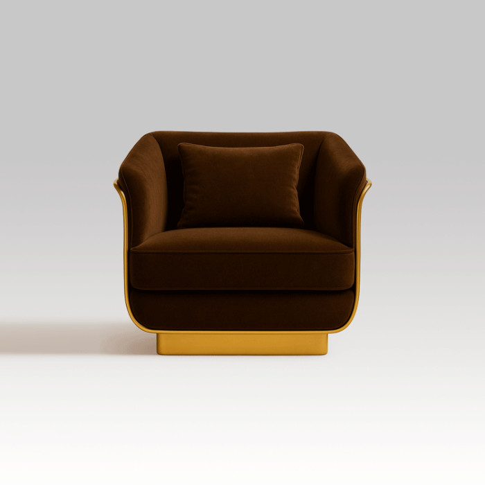 LUNARE Armchair – Velvet and Walnut Luxury Chair with Gold Finish | Fadesign