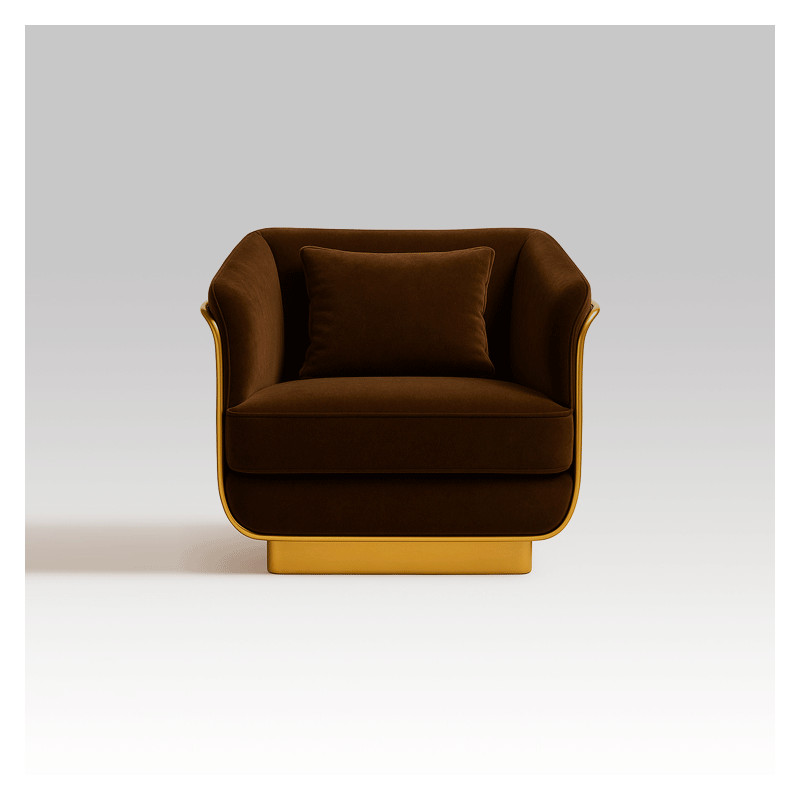 LUNARE Armchair – Velvet and Walnut Luxury Chair with Gold Finish | Fadesign