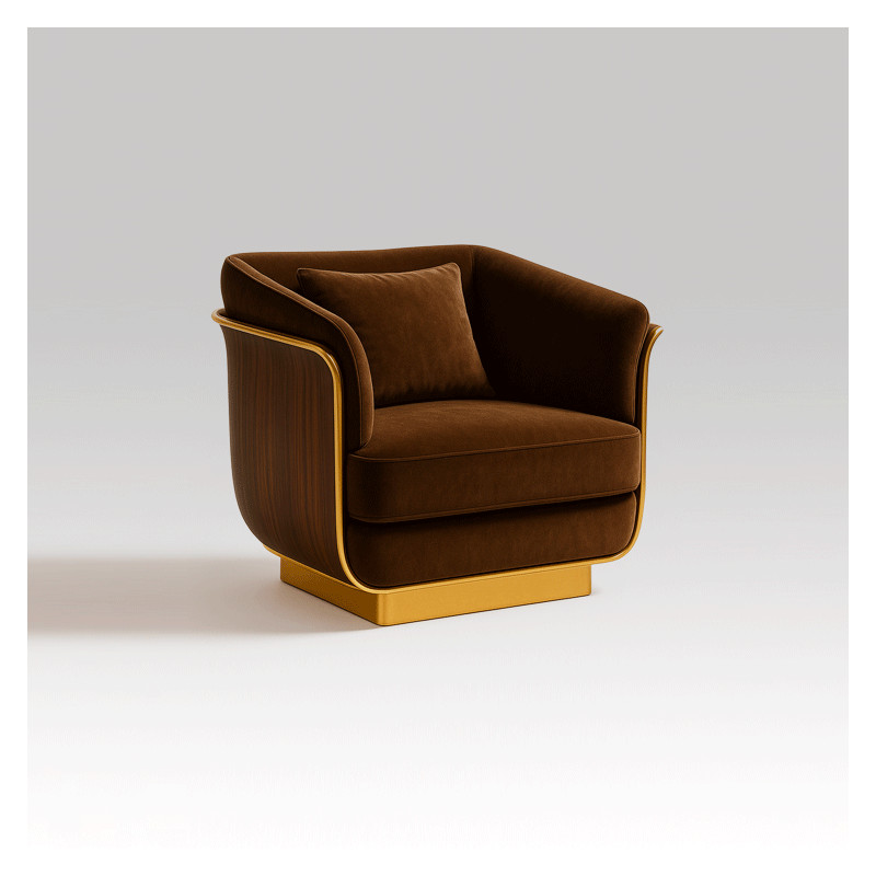 LUNARE Armchair – Velvet and Walnut Luxury Chair with Gold Finish | Fadesign