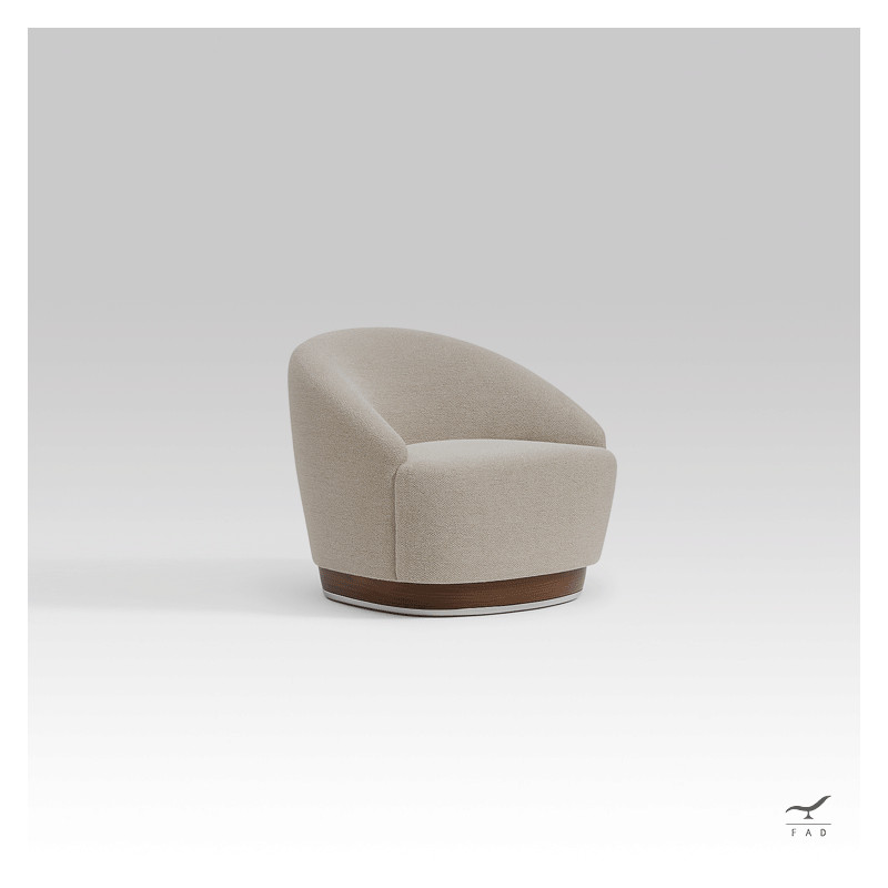 Poltrona Montis – Bouclé Avorio, Base in Noce e Acciaio Cromato | Fadesign