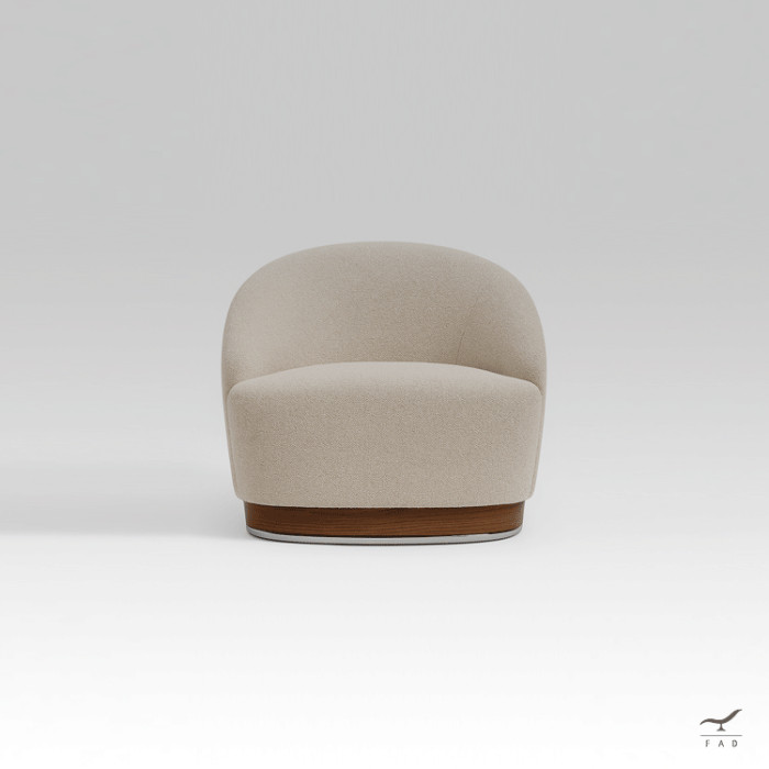 Poltrona Montis – Bouclé Avorio, Base in Noce e Acciaio Cromato | Fadesign