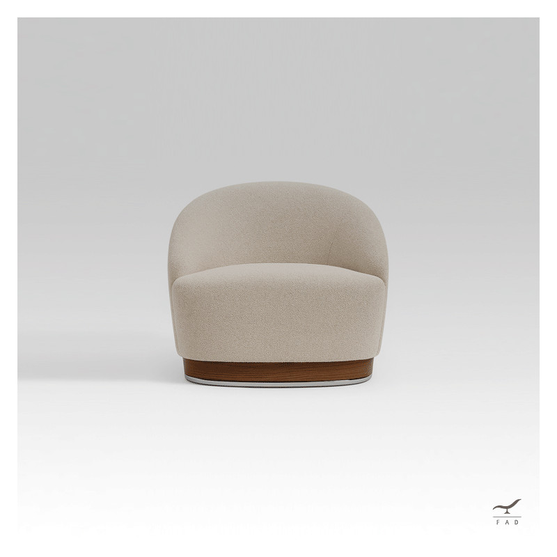 Poltrona Montis – Bouclé Avorio, Base in Noce e Acciaio Cromato | Fadesign