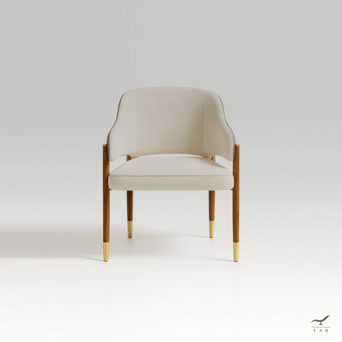 JULIETTE White Bouclé and Walnut Canaletto Luxury Chair - Italian Design - FADesign
