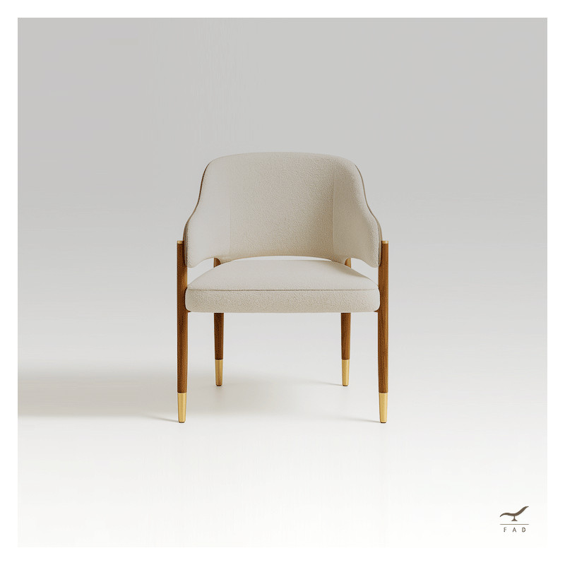 Sedia JULIETTE in bouclé bianco e noce canaletto - design italiano di lusso - FADesign
