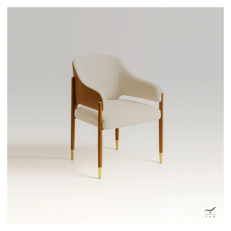 JULIETTE White Bouclé and Walnut Canaletto Luxury Chair - Italian Design - FADesign