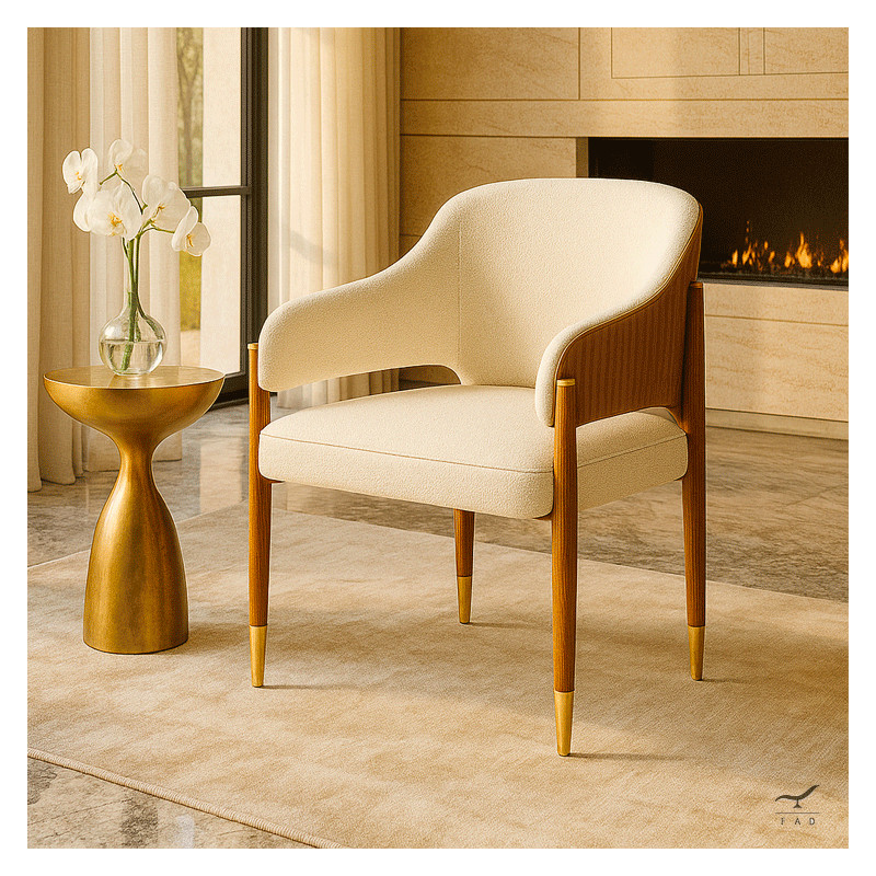 Sedia JULIETTE in bouclé bianco e noce canaletto - design italiano di lusso - FADesign