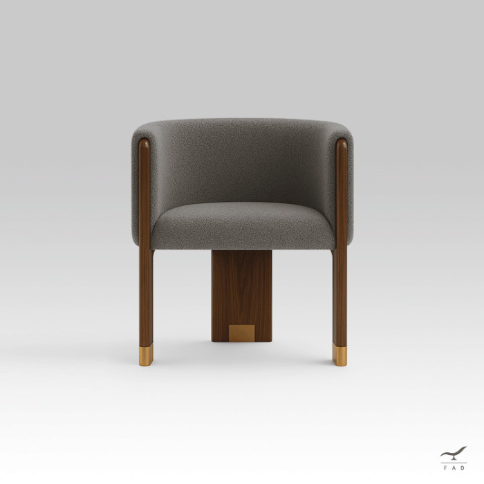 ELIOS Designer Bouclé Armchair – Walnut & Brass