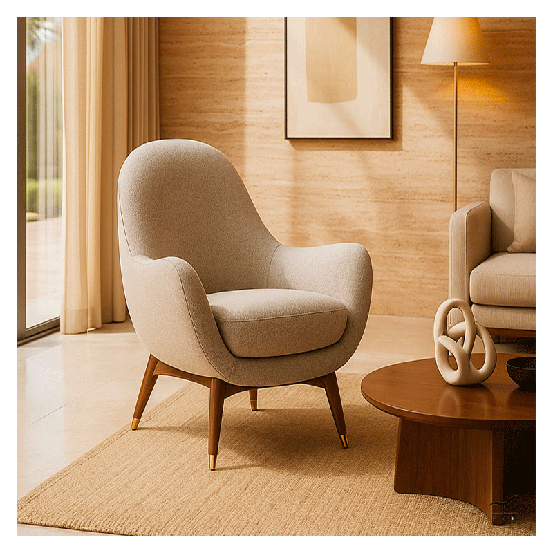 Poltrona HORE – Bouclé Grigio & Noce Canaletto