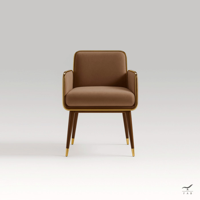Sedia VERTIX – Velluto Taupe, Ottone & Noce