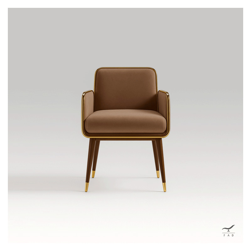 Sedia VERTIX – Velluto Taupe, Ottone & Noce