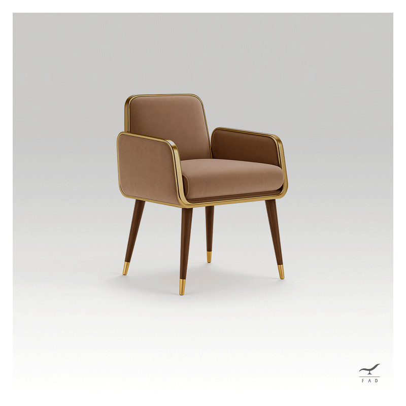 Sedia VERTIX – Velluto Taupe, Ottone & Noce