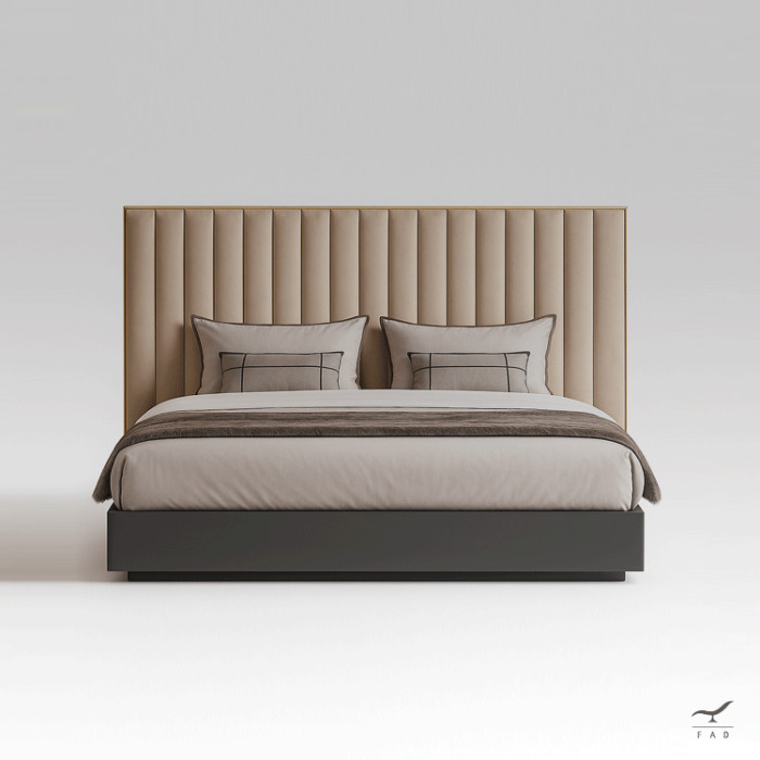 DESY Letto King Size di Lusso con Testiera in Velluto Champagne