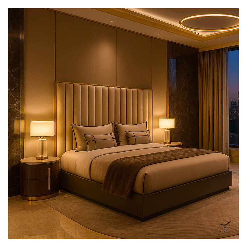 DESY Letto King Size di Lusso con Testiera in Velluto Champagne