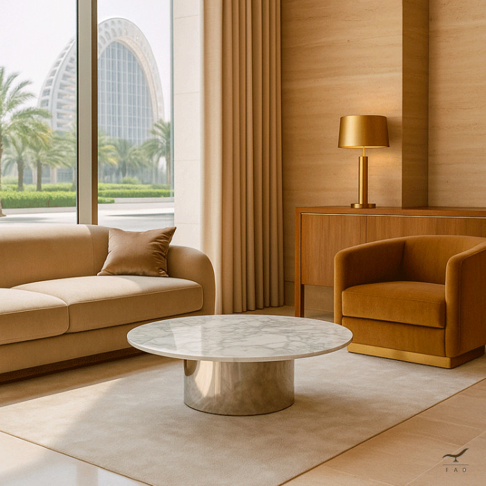 AMIES  Luxury Coffee Table in White Marble and Chrome | Designer Table for Dubai Villas