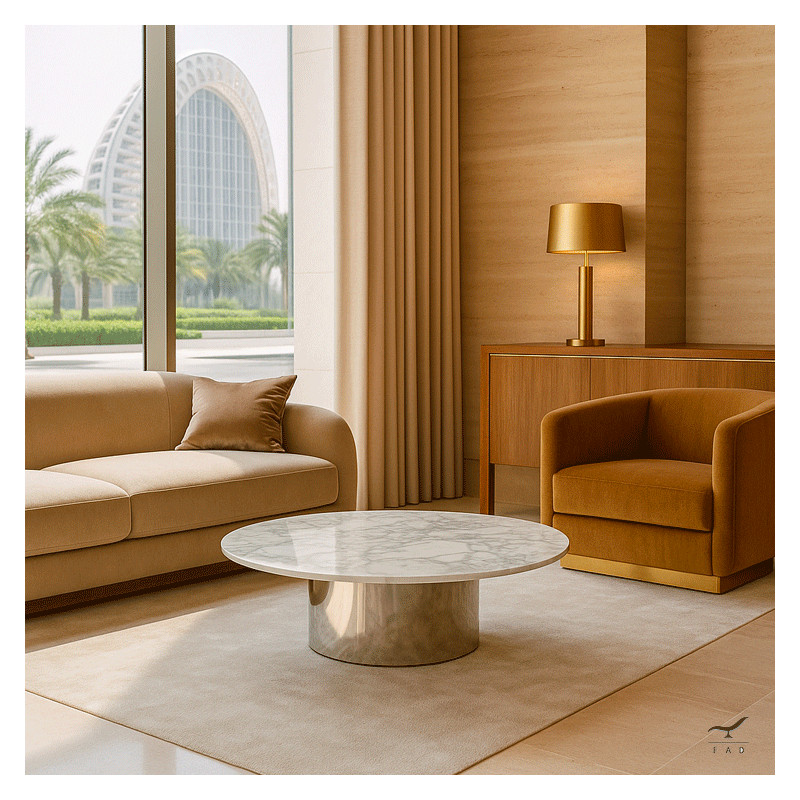 AMIES  Luxury Coffee Table in White Marble and Chrome | Designer Table for Dubai Villas