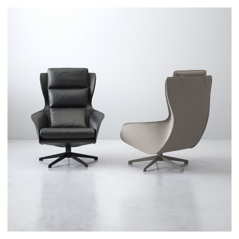 Poltrona 423 Cab Lounge in pelle e acciaio - Design unico e moderno